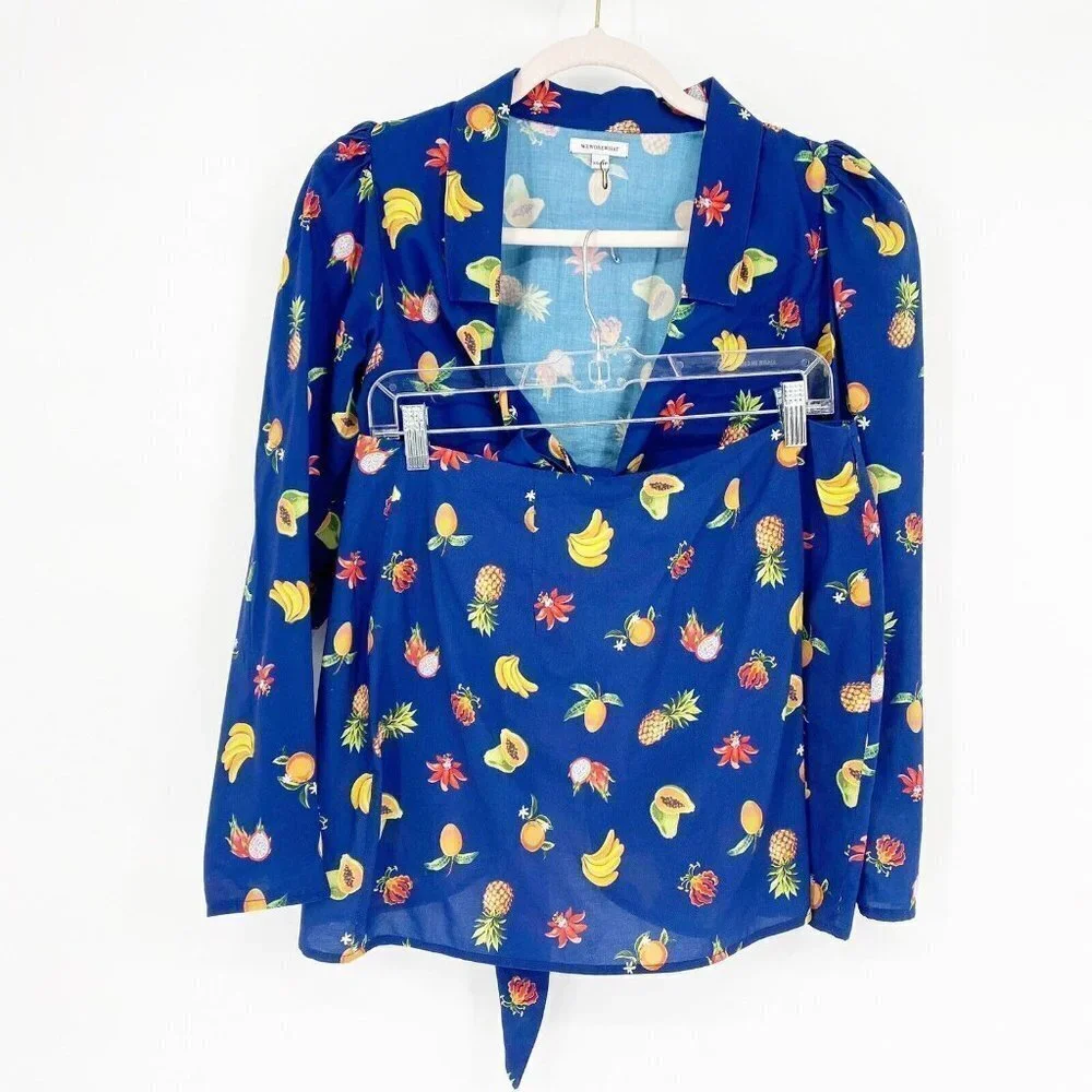 WeWoreWhat Blue Tropical Fruit Wrap Swim Coverup